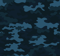 Wall Mural - military camouflage blue pattern, seamless dark background, classic fashion design