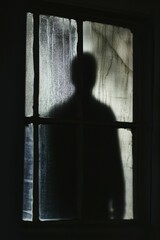 Poster - Dark silhouette, window, frosted glass, mysterious figure.