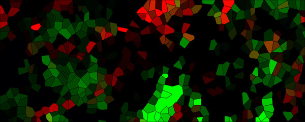 Wall Mural - dark red and green broken stained glass background with black lines. voronoi diagram background. sea