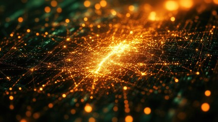 Wall Mural - abstract glowing network, orange and teal energy flow.