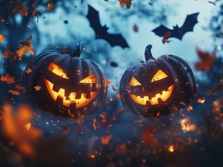 Sticker - Carved pumpkins with bats