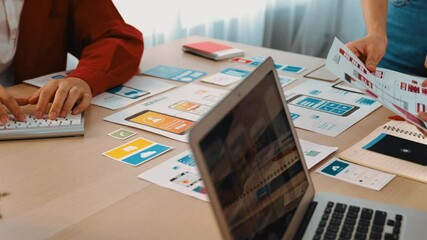 Wall Mural - panorama video of startup company employee planning on user interface prototype for mobile applicati