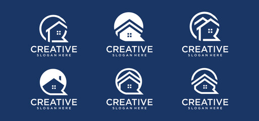 Home chat concept logo design, building chat technology logo, vector.