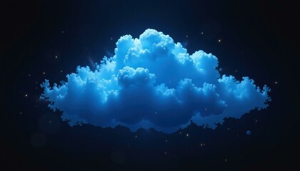 Dreamy sky concept abstract blue cloud floating in dark sky, with glittering stars and particles creating a celestial atmosphere.