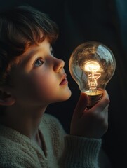 Wall Mural - boy with light bulb,