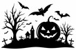 © Pinak - Halloween background with pumpkin and bats silhouette vector illustration