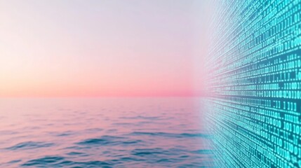 Leinwandbilder - Sunset Over Digital Ocean Encrypted Communication and Data Privacy in Abstract Seascape