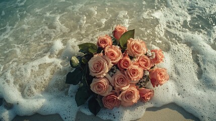 Canvas Print - Pink Roses on Beach