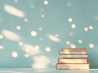 Aufkleber - Serene Abstract Composition with Dappled Light and Books on Blue Wall