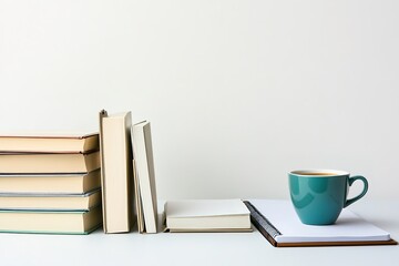 Wall Mural - simple study setup with textbooks cup of coffee and notebook