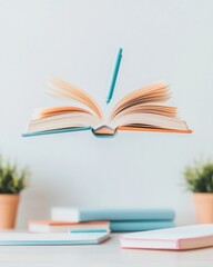 Aufkleber - Minimalist Academic Creativity Suspended Book and Pastel Stationery in Soft Focus