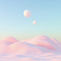 Aufkleber - Surreal Pastel Dreamscape with Floating Spheres Imaginative Abstract Landscape in Soft Tones