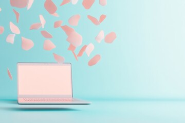 Poster - Abstract Digital Learning Environment with Floating Shapes and Laptop in Pastel Tones