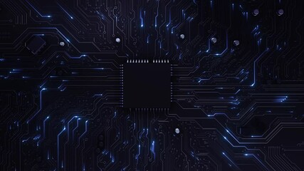 Electronic board Digital Data moving Computer AI chip CPU Circuit Board Artificial intelligence AI, data mining backgrounds. modern Computer Processing data. Motherboard digital chip High tech surface