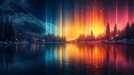 Canvas Print - Enchanted Winter Lake: A Fantasy Nightscape