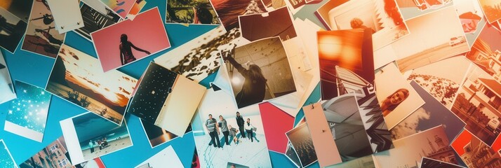 Fototapete - Creative photo collage featuring memories and moments with various subjects and styles. Generative AI