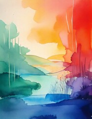 Wall Mural - Soft watercolor brushstrokes creating calming ombre transition with copy space