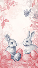 Wall Mural - An elegant Instagram graphic with a pastel ombré background, featuring delicately sketched Easter bunnies and eggs surrounding a central blank space for custom text, perfect for a sophisticated, trend