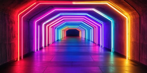 Wall Mural - neon lit tunnel interior