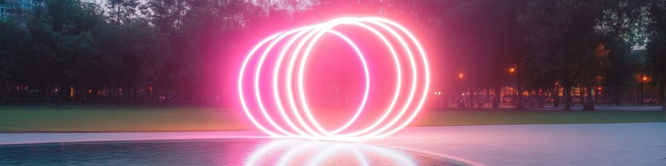 Aufkleber - Futuristic Neon Ring Installation at Night Urban Reflection and Environmental Harmony