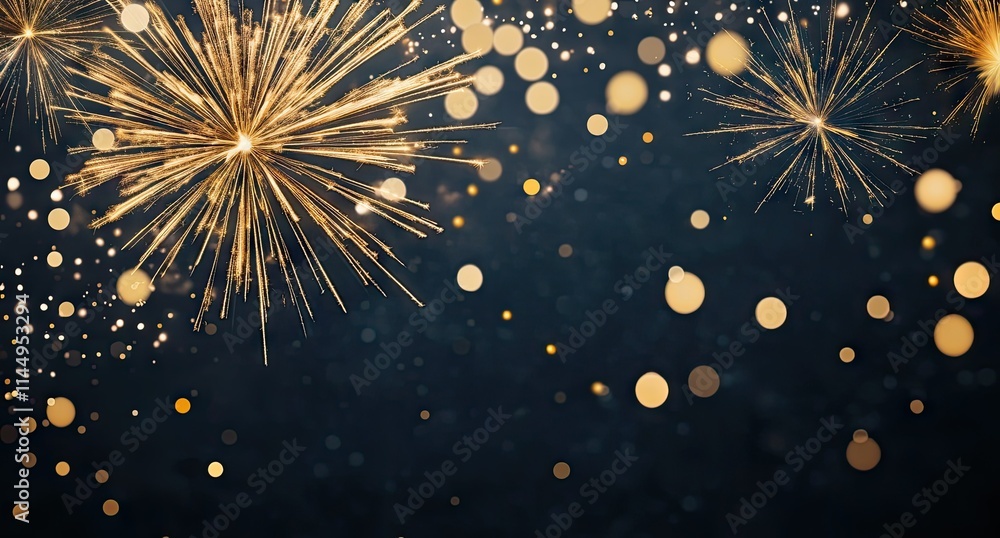 Fireworks border frame with copy space. New Year background with gold ...