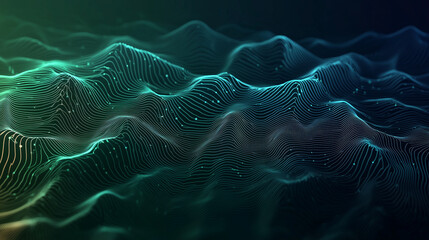 An abstract representation of data analytics and programming, with algorithmic lines and flowing binary code around a glowing processor. The background is a gradient of deep blue a