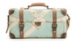© kinara art design - Vintage teal leather suitcase with worn patina and straps.