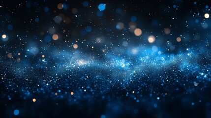 Wall Mural - Blue grainy gradient glowing abstract colored light shape on black noise texture background copy space, minimal wide banner web header cover poster design, Generative AI