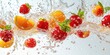 © Lamina - Vivid red fruit punch splash arching gracefully on a bright white backdrop, with droplets trailing to create an energetic and refreshing visual effect.