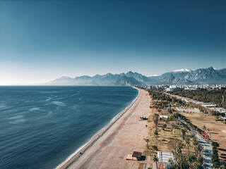 Wall Mural - Cinematic Aerial view of Konyaalti beach in Antalya and public park