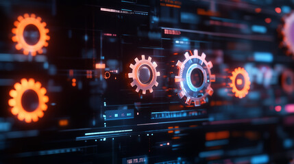 Digital gears and circuits represent advanced technology in a sleek, modern interface showcasing innovation and automation
