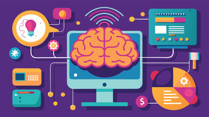 Aufkleber - Exploring the connections between brain functions and digital elements in a vibrant vector design representing creativity and technology integration