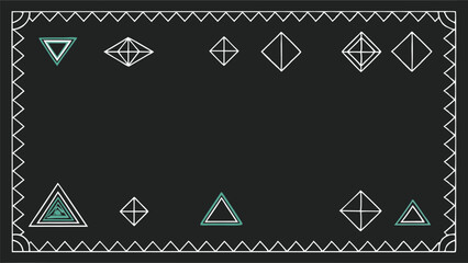 Poster - Geometric vector design featuring a bordered pattern with various triangles and circles against a dark background