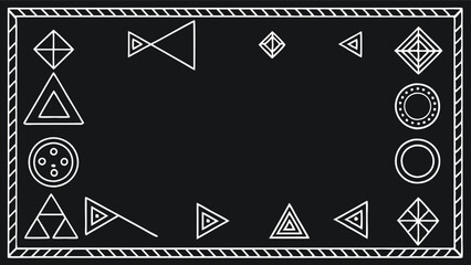 Leinwandbilder - Geometric vector design featuring a bordered pattern with various triangles and circles against a dark background