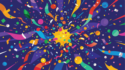 Poster - Colorful abstract vector illustration of dynamic shapes and confetti celebrating a festive occasion