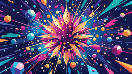 Aufkleber - Colorful explosion of geometric shapes and vibrant colors in a radial pattern creating a dynamic visual effect