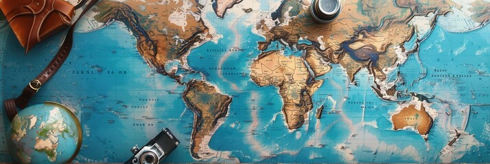 Poster - Travel memories displayed on a world map backdrop with space for personal notes and future adventures. Generative AI