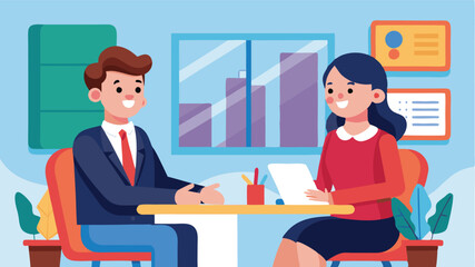 Poster - Two professionals engaged in a discussion in a modern office setting during daytime
