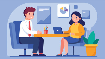 Poster - Two professionals engaged in a discussion in a modern office setting during daytime