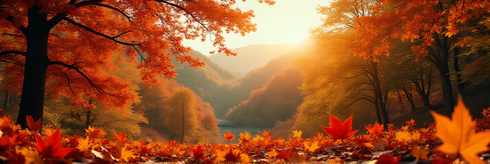 Wall Mural - Autumn scenery features colorful leaves against a natural top viewpoint, often used in artistic representations of seasonal nature concepts._00002_