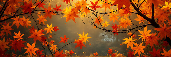 Wall Mural - Autumn scenery features colorful leaves against a natural top viewpoint, often used in artistic representations of seasonal nature concepts._00001_