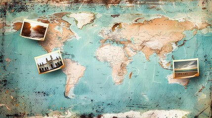 Leinwandbilder - Travel memories mapped across a world map backdrop with space for adventures to come. Generative AI