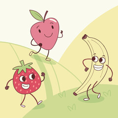 Canvas Print - Playful fruit characters in pastel.