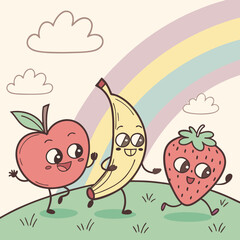 Canvas Print - Playful fruit characters in pastel.