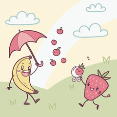 Canvas Print - Playful fruit characters in pastel.