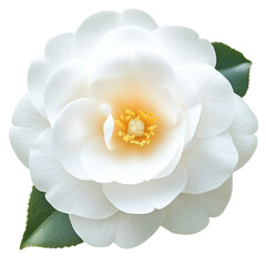 Wall Mural - Elegant white camellia bloom with vibrant yellow center, delicate petals showcasing natural beauty on a transparent background