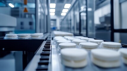 Wall Mural - automated food production line with wrapped products