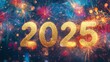 © dDenVil - Celebratory display of golden numbers welcoming the New Year 2025 with vibrant fireworks