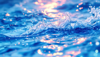 Wall Mural - Splashing waves with colorful reflections on the water surface, creating a vibrant and dynamic scene.