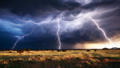 thunder and lighting in the dark skies with gloomy clouds; wild and crazy weather with multiple ligh